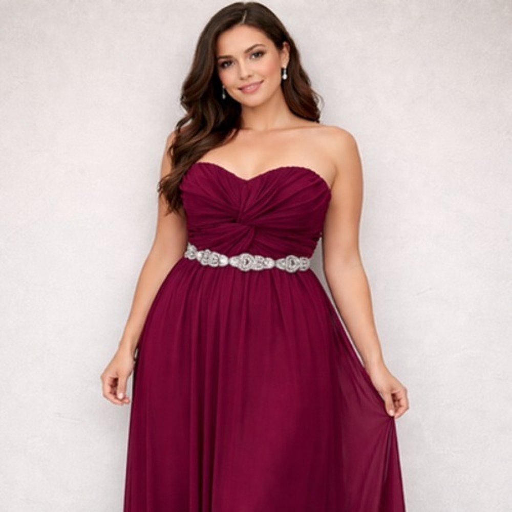 Vintage Y2K Chiffon Strapless Dress Womens‎ 16 Magenta Maxi Long Prom Sweetheart